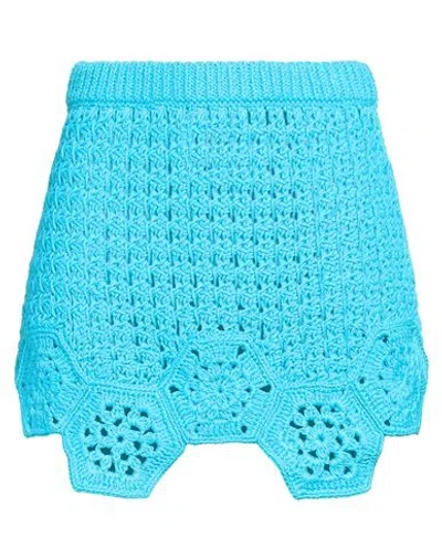 Alanui Woman Mini Skirt Azure Size M/l Cotton In Blue