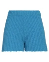 ALANUI ALANUI WOMAN SHORTS & BERMUDA SHORTS AZURE SIZE L ALPACA WOOL, POLYAMIDE, WOOL