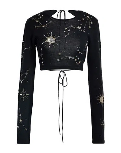 Alanui Woman Sweater Black Size M Virgin Wool, Glass, Polyester