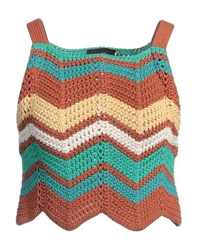 Alanui Woman Top Brown Size M Cotton, Polyamide