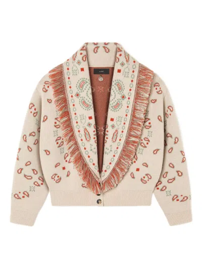 Alanui Cashmere Wool Cardigan Bandana Paisley Jacquard In Multi