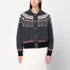 Alanui Sweet Winter Multicolor Cardigan With Spread Collar And Geometric Motif In Wool Woman In Gray
