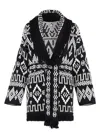 Alanui Belted Fringed Wool-blend Jacquard Cardigan In Black