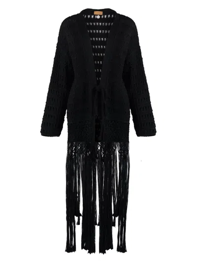 Alanui India Cotton Crochet Fringe Cardigan In Black