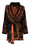 Alanui 'mystic Gate' Orange And Black Cardigan With Belt In Wool Woman In Black