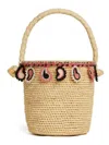Alanui Raffia Bucket Bag Featuring Paisley Motif In Beige