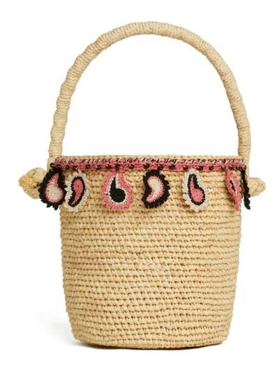 ALANUI WOMEN'S PAISLEY RAFFIA BUCKET BAG