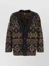 Alanui Wool Blend Grunge Beat Cardigan With Embroidered Geometric Pattern In Multi