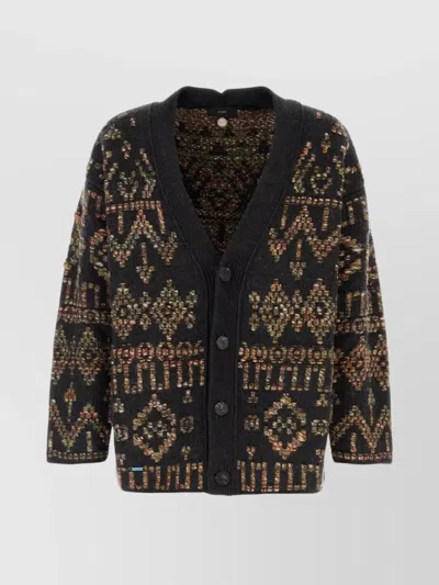ALANUI WOOL BLEND GRUNGE BEAT CARDIGAN WITH EMBROIDERED GEOMETRIC PATTERN