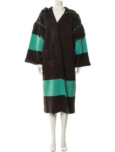 Pre-owned Alanui Wool Colorblock Pattern Faux Fur Coat In Brown