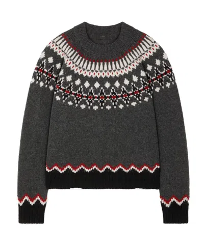 Alanui Wool Crewneck Sweater With Geometric Pattern In Gray
