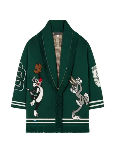 Alanui X Bugs Bunny & Sylvester Fringed Cardigan In Green