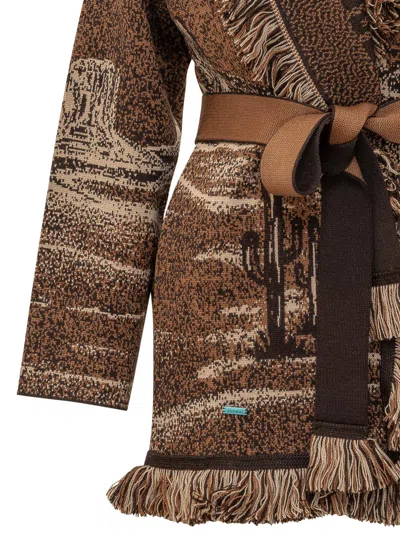 Alanui -inspired Wild Cardigan Sweater In Brown Bro