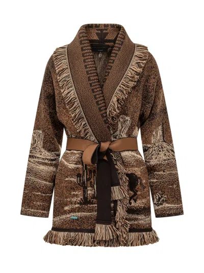 Alanui -inspired Wild Cardigan Sweater In Brown Bro
