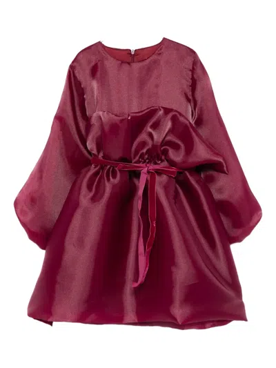 Alapage Kids' Bow-detail Belted Dress In Burgundy