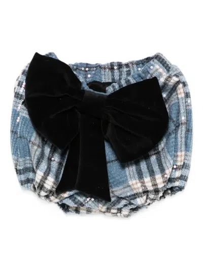 Alapage Babies' Bow-detail Check-print Shorts In Blue