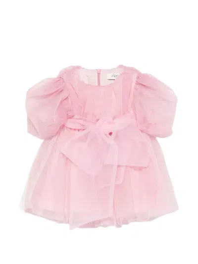 Alapage Babies' Bow-detail Puff-sleeve Dress In Pink