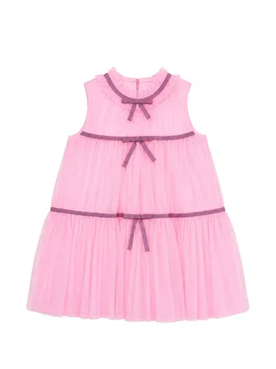 Alapage Kids' Bow-detailed Tiered Dress In Pink