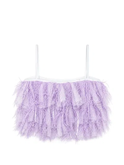 Alapage Kids' Feather-trim Layered Top In Pink