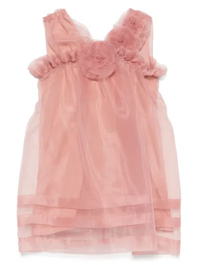 Alapage Kids' Floral-appliqué Party Dress In Pink