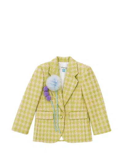 Alapage Kids' Houndstooth Floral-appliqué Blazer In Yellow