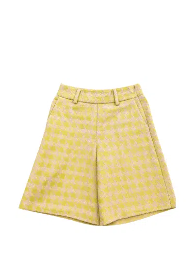 Alapage Kids' Houndstooth-pattern Shorts In Yellow