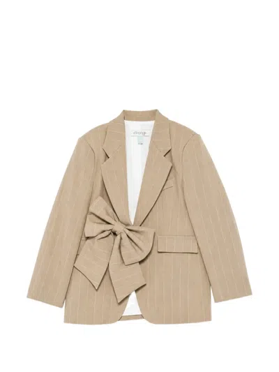 Alapage Kids' Pinstripe Bow-detail Blazer In Neutral