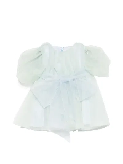 Alapage Babies' Puff-sleeve Bow Dress Set In Blue