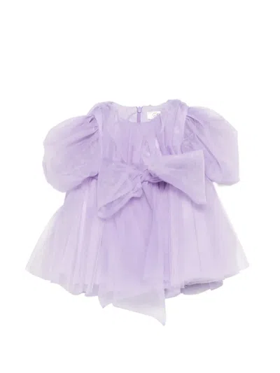 Alapage Puffed Bow Dress Set In Purple