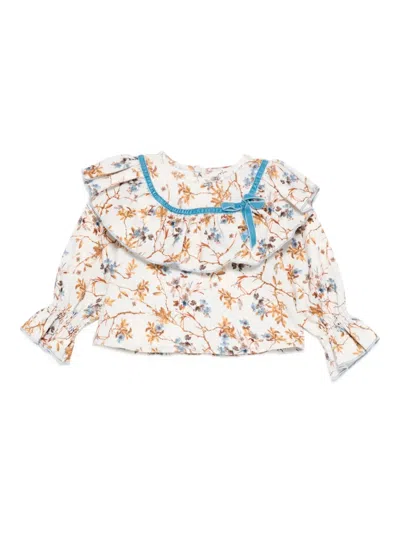 Alapage Babies' Ruffled-collar Floral-print Top In Neutral