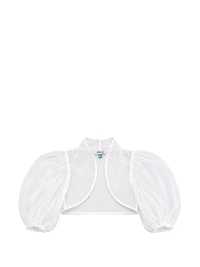 Alapage Kids' Sheer Puff-sleeve Cardigan In White