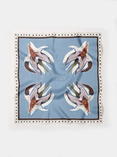 Alas Hand Rolled Floral Print Silk Scarf In Blue