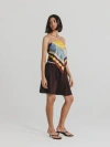 Alas Large Designer Printed Silk Scarf In Brown