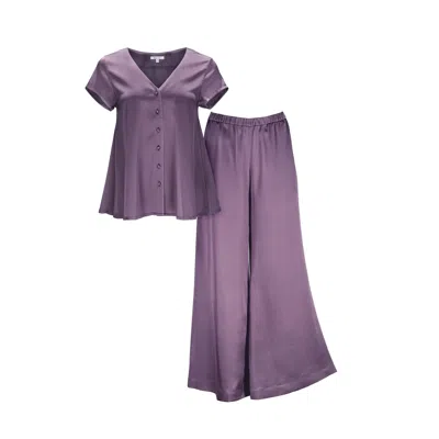 Alas Pink / Purple Silk Matching Top & Pants Set 'leto' In Noble Purple In Pink/purple
