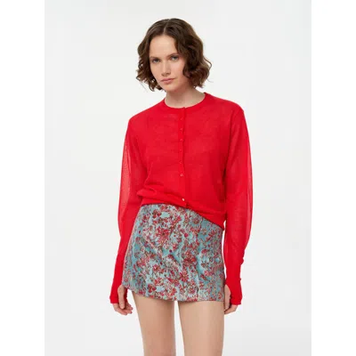 Alas Sheer Cardigan In Baby Blue In Red