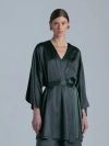 Alas Silk 3/4 Sleeve Dressing Gown In Green