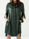 Alas Silk Long Shirt Dress In Green