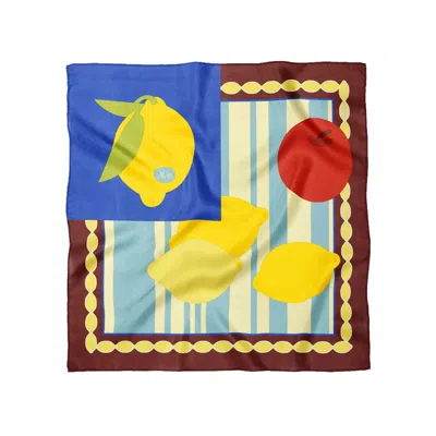 Alas Women's Blue / Yellow Large Silk Scarf Deli Chic In Blue/yellow