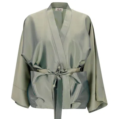 Alas Women's Neutrals / Green / Silver Taffeta Kimono Jacket In Green Hue In Green/silver