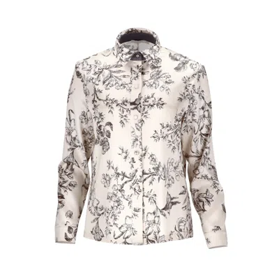 Alas Women's Neutrals Silk Long Sleeve Shirt 'fortune Tyche' In Floral Print In Purple