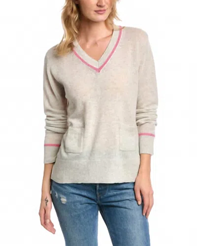 Alashan Cashmere Birdseye Trim V-neck Cashmere Sweater In Cloud Combo In Neutral