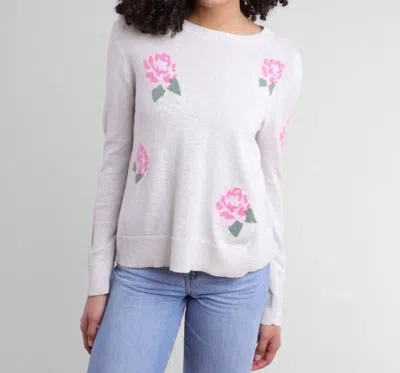 Alashan Cashmere Cotton Cashmere Earth Angel Rose Crew With Pink Roses In Mineral