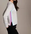 Alashan Cashmere Cotton Cashmere Rainbow Placket Saddle Raglan In Fog In Multi