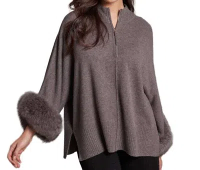 Alashan Cashmere Eliza Fox Trim Poncho In Mocha & Mocha Fox In Brown