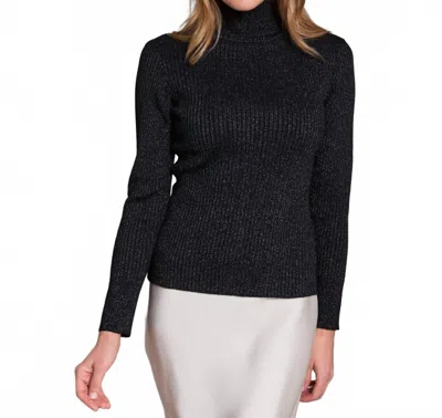 Alashan Cashmere Fine Marino Mitra Lurex Rib Turtle Neck Top In Black