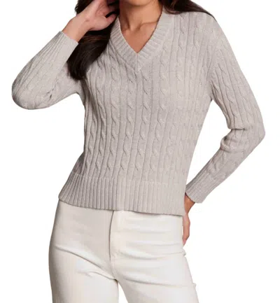 Alashan Cashmere Hazel Lurex Cable V Neck Sweater In Ecru In Blue