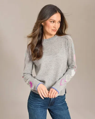 Alashan Cashmere Hearts And Hugs Crew Neck Sweater In Harbor In Animal Print