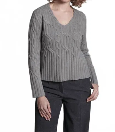 Alashan Cashmere Maxine Cable V Neck Sweater In Grey In Gray