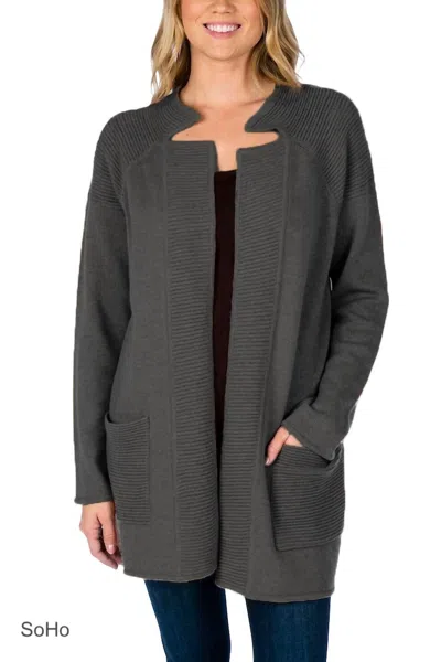 Alashan Cashmere Ottoman Ribbed Cardigan In Soho Grey In Multi