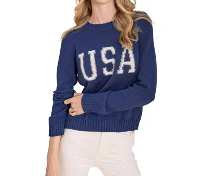 Alashan Cashmere Usa Reverse Jersey Crew Sweater In Midnight & White In Multi